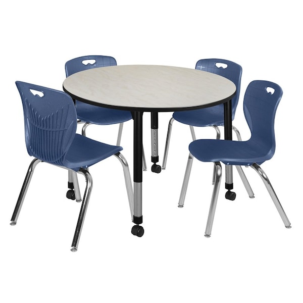 Regency Tables > Height Adjustable > Round Mobile Table & Chair Sets, 48 W, 48 L, 23-34 H, Maple - TB48RNDPLAPCBK40NV