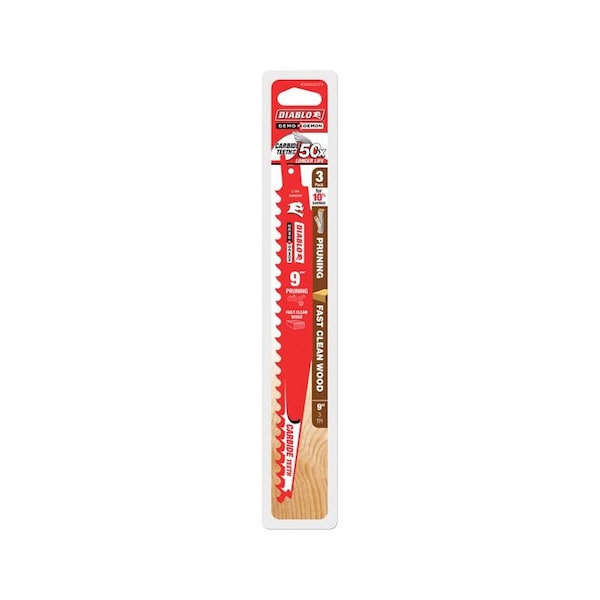 Diablo Demo Demon 9 in. Carbide Tipped Reciprocating Saw Blade 3 TPI 3 pk - DS0903CP3