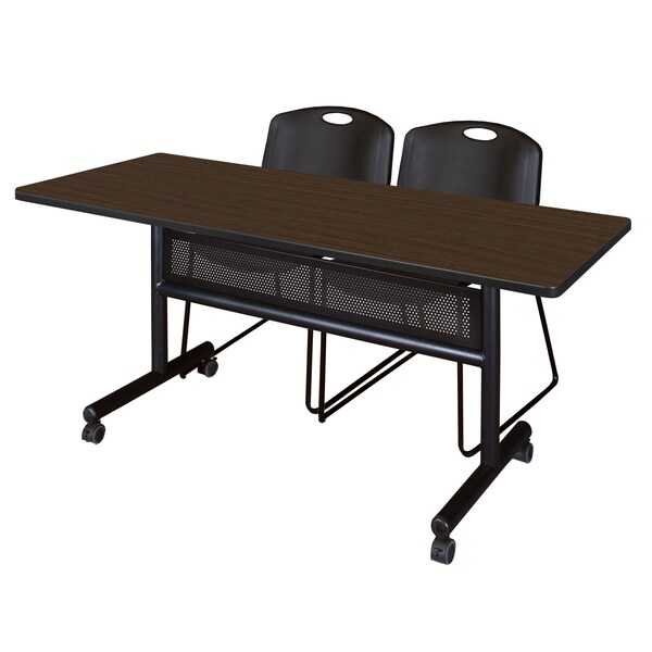 Regency Kobe Flip-Top Privacy Nesting Table W/ 2 Zeng Stack Chairs, 60 in W, 30 in L, Neo Walnut - MKFTM6030NW44BK
