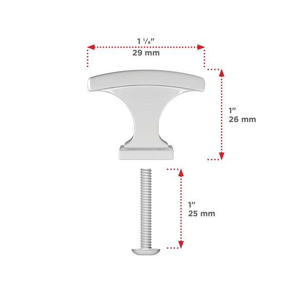 Richelieu 1 5/32-inch (29 mm) x 15/32-inch (12 mm) Chrome Transitional Cabinet Knob - BP525429140