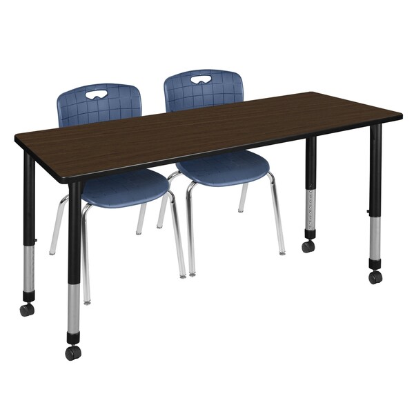 Regency Kee Mobile Adjustable Classroom Table W/ 2 Andy Stack Chairs, 72 in W, 30 in L, Neo Walnut - MT7230NWAPCBK40NV