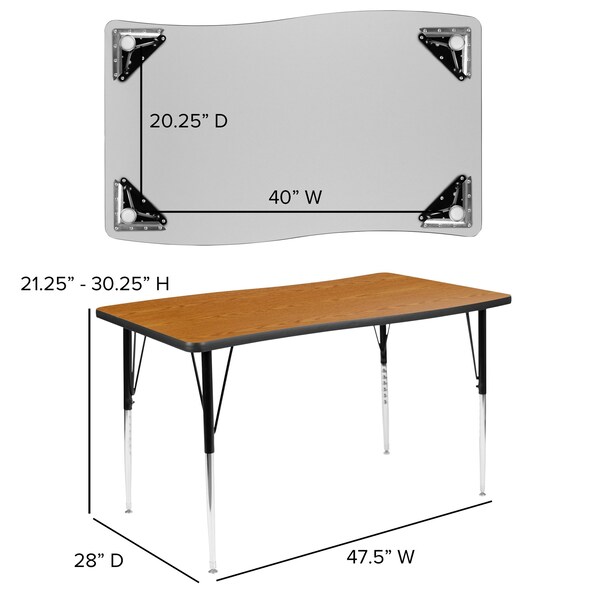 Flash Furniture Oval 47.5 W, 76 L, 30.25 H, Chrome, Laminate, Particleboard, Steel, Wood Grain - XU-GRP-A3048CON-48-OAK-T-A-GG