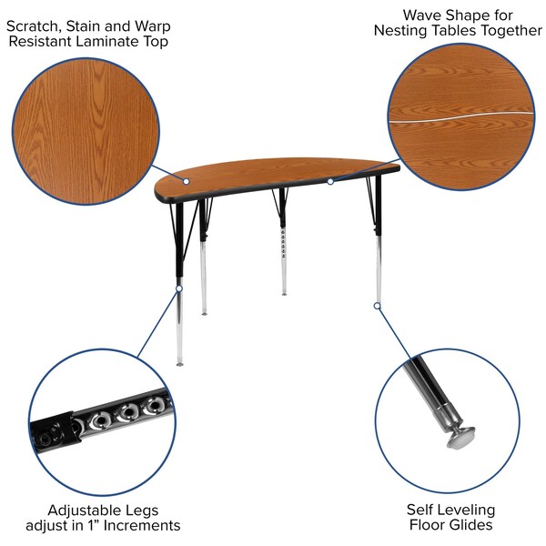 Flash Furniture Oval 47.5 W, 76 L, 30.25 H, Chrome, Laminate, Particleboard, Steel, Wood Grain - XU-GRP-A3048CON-48-OAK-T-A-GG