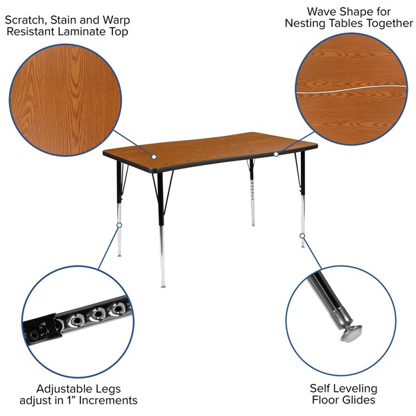 Flash Furniture Oval 47.5 W, 76 L, 30.25 H, Chrome, Laminate, Particleboard, Steel, Wood Grain - XU-GRP-A3048CON-48-OAK-T-A-GG