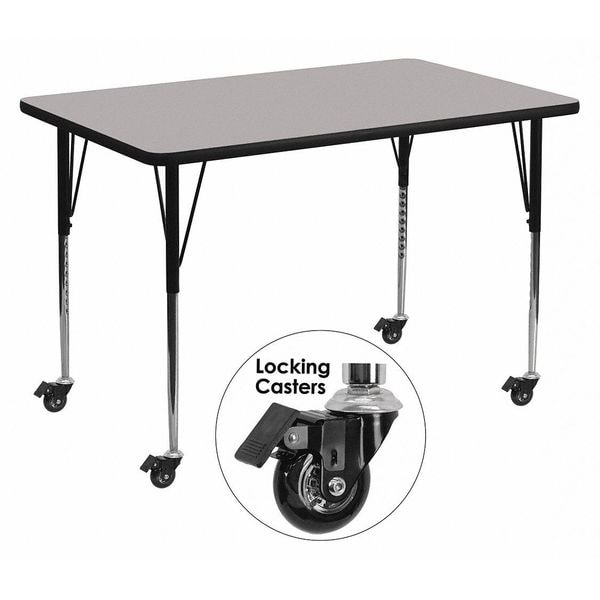 Flash Furniture Rectangle Activity Table, 36" W, 72" L, 30.37" H, Laminate, Grey - XU-A3672-REC-GY-T-A-CAS-GG