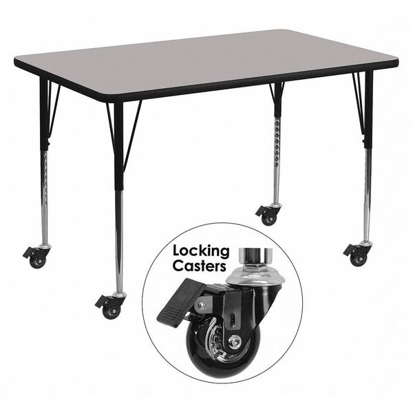 Flash Furniture Rectangle Activity Table, 30" W, 48" L, 30.37" H, Laminate, Grey - XU-A3048-REC-GY-T-A-CAS-GG