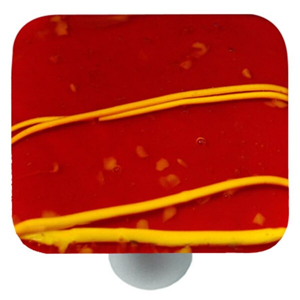 Towels Usa Mardi Gras Yellow with Red Square Glass Cabinet Knob - Aluminum Post - TO2522008