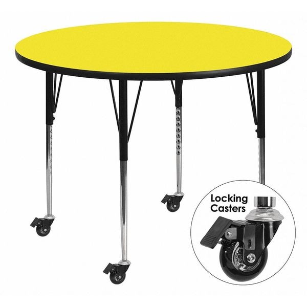 Flash Furniture Round Activity Table, 48" W, 48" L, 30.5" H, Laminate, Yellow - XU-A48-RND-YEL-H-A-CAS-GG