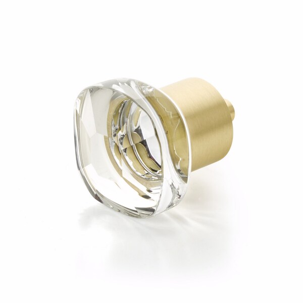 Schaub City Lights Soft Square Glass Knob Satin Brass Finish - 61-SB