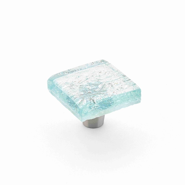 Schaub 1-1/2in Square Glass Ice Cabinet Knob Pearl Aqua Finish - 34-PAQ