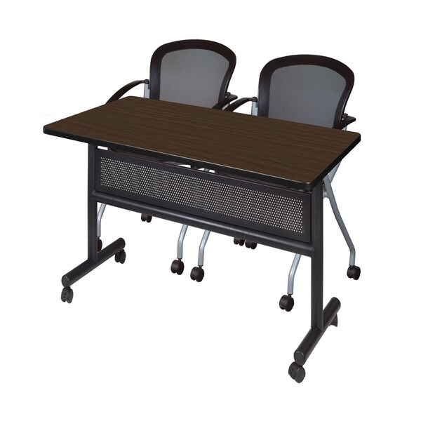 Regency Kobe Flip-Top Privacy Nesting Table W/ 2 Cadence Nest Chairs, 48 in W, 30 in L, Neo Walnut - MKFTM4830NW23BK