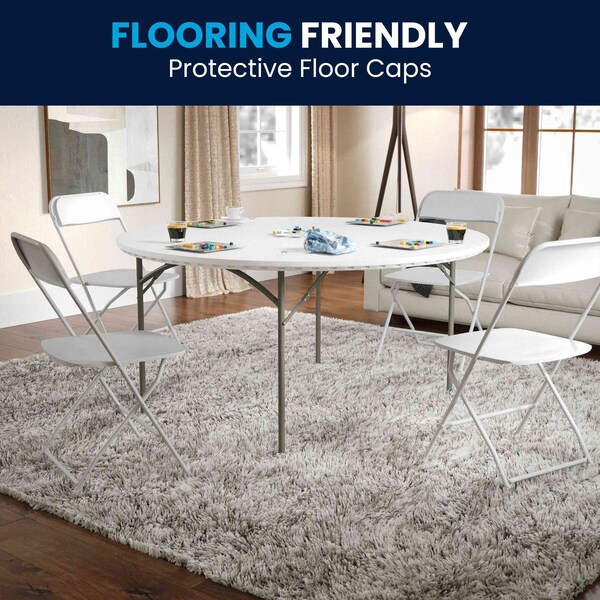 Flash Furniture Round Folding Table, 60" W, 60" L, 29" H, Plastic Top, White - RB-60R-GG
