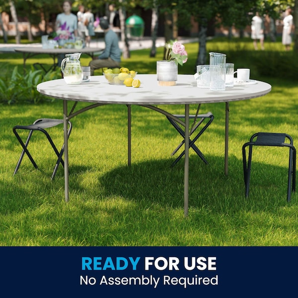 Flash Furniture Round Folding Table, 60" W, 60" L, 29" H, Plastic Top, White - RB-60R-GG