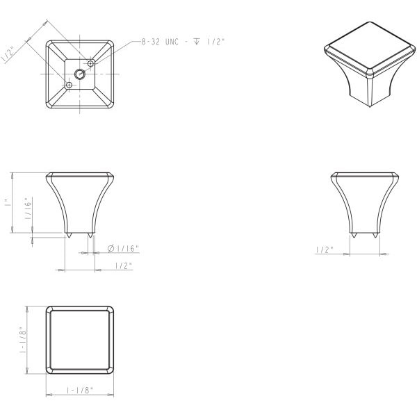 Jeffrey Alexander 1-1/8" Overall Length Brushed Pewter Square Marlo Cabinet Knob - 972BNBDL