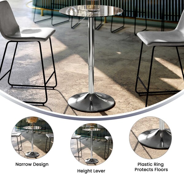 Flash Furniture Round 23.5" W, 23.5" L, 41" H, Glass Top, Clear - CH-5-GG