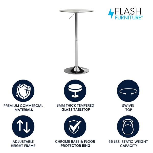 Flash Furniture Round 23.5" W, 23.5" L, 41" H, Glass Top, Clear - CH-5-GG