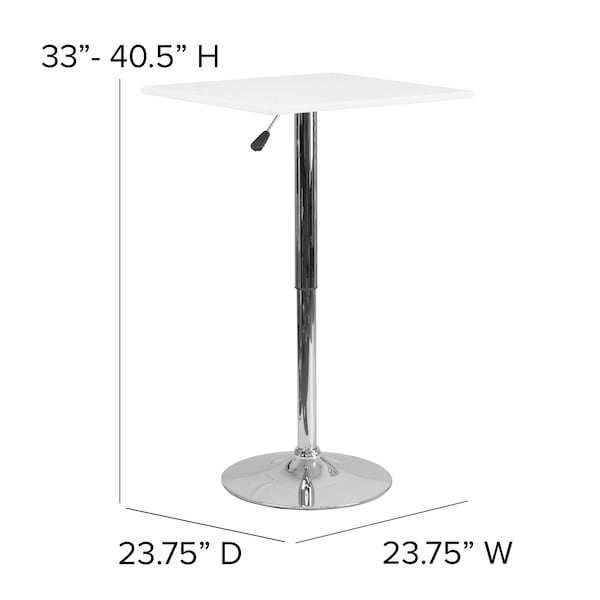 Flash Furniture Square Square Adjustable Wood Table, 23.75" W, 23.75" L, 40.5" H, Wood Top, White - CH-1-GG