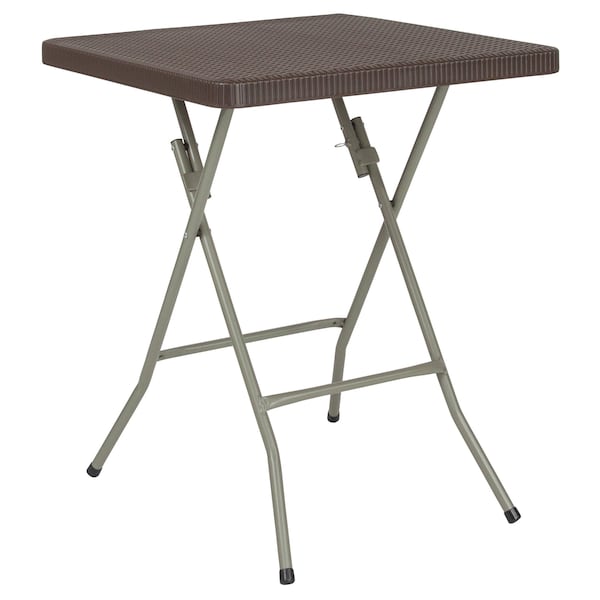 Flash Furniture Square Rattan Folding Table, Square, Brown, 23.5", 23.5" W, 23.5" L, 29" H, Plastic Top, Brown - DAD-FT60-GG
