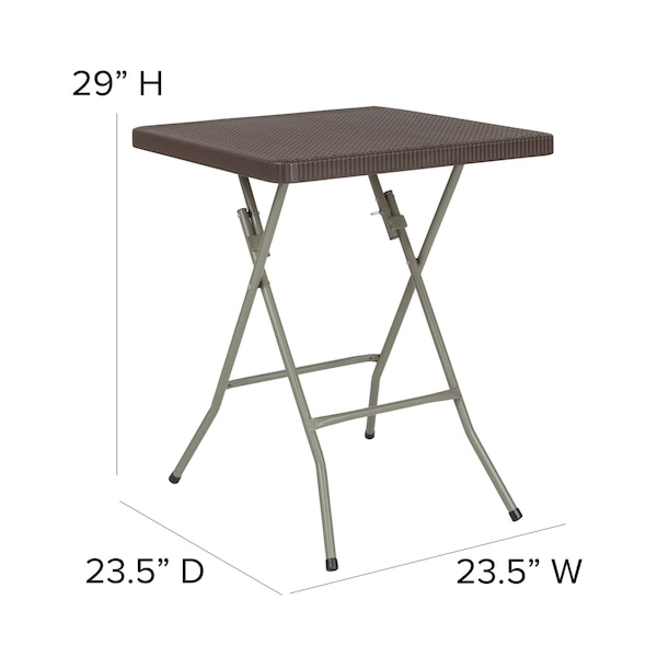 Flash Furniture Square Rattan Folding Table, Square, Brown, 23.5", 23.5" W, 23.5" L, 29" H, Plastic Top, Brown - DAD-FT60-GG