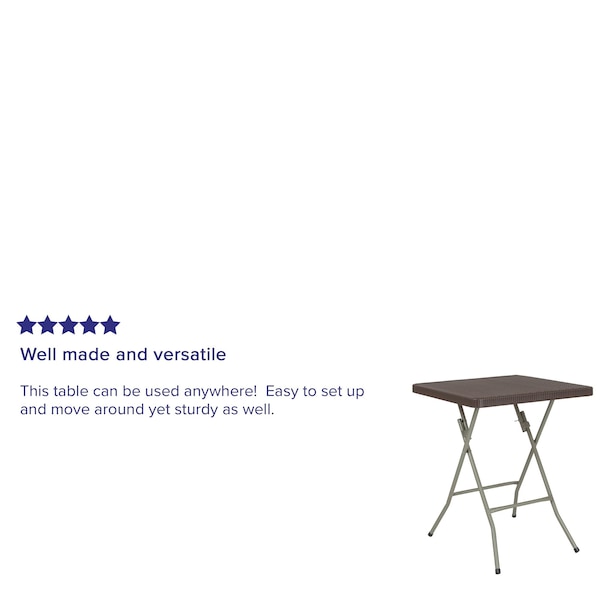 Flash Furniture Square Rattan Folding Table, Square, Brown, 23.5", 23.5" W, 23.5" L, 29" H, Plastic Top, Brown - DAD-FT60-GG