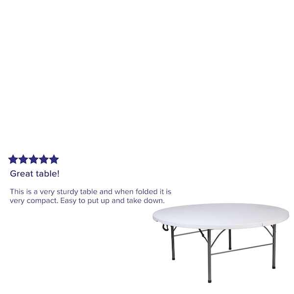 Flash Furniture Round Folding Table, 70.75" W, 70.75" L, 29" H, Plastic Top, White - RB-183RFH-GG