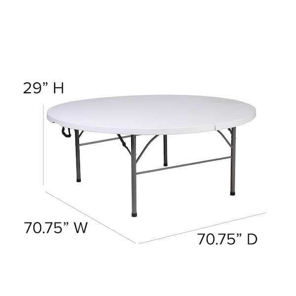 Flash Furniture Round Folding Table, 70.75" W, 70.75" L, 29" H, Plastic Top, White - RB-183RFH-GG