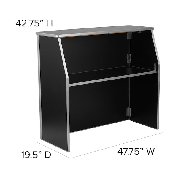 Flash Furniture Foldable Bar, 4ft., Black, 47.75" W, 19.5" L, 42.75" H, Laminate Top, Black - XA-BAR-48-BK-GG