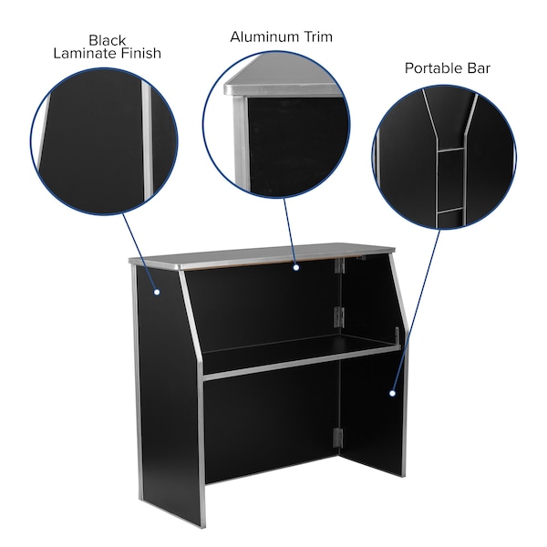 Flash Furniture Foldable Bar, 4ft., Black, 47.75" W, 19.5" L, 42.75" H, Laminate Top, Black - XA-BAR-48-BK-GG