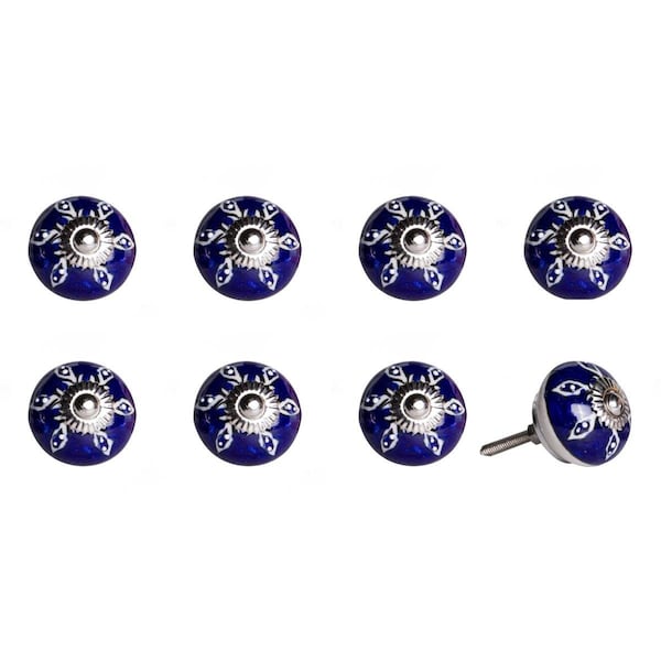 Homeroots K2500 Knob It - Navy White & Silver - Pack of 8, 8PK - 321696