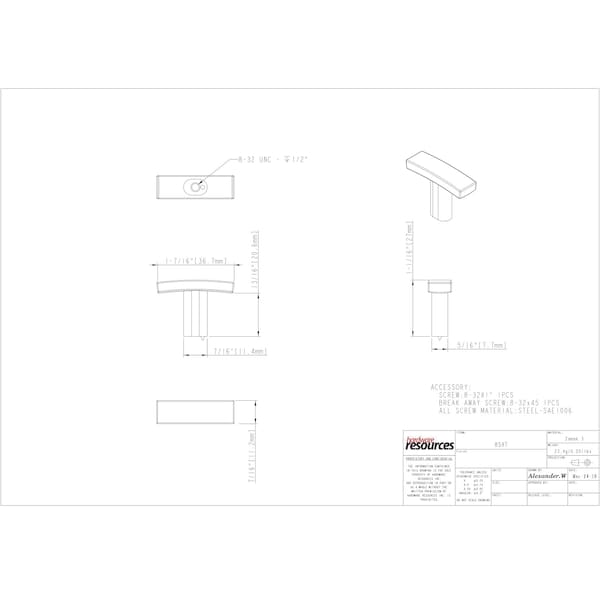 Elements By Hardware Resources 1-1/2" Overall Length Polished Chrome Square Thatcher Cabinet "T" Knob - 859T-PC