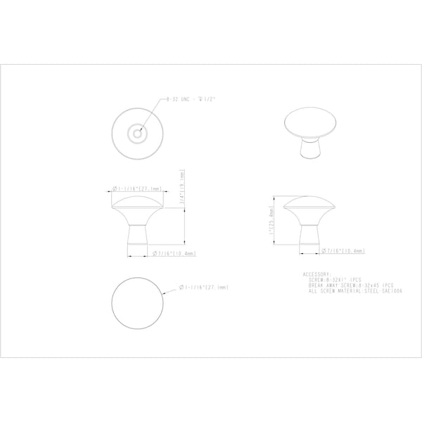 Elements By Hardware Resources 1-1/16" Diameter Matte Black Zachary Cabinet Mushroom Knob - 988MB