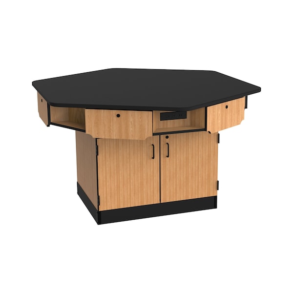 National Public Seating 6-Person Workstation, Chem-Res Top, Cabinet Base, Drawers, Power Strips - WSHC-CDP