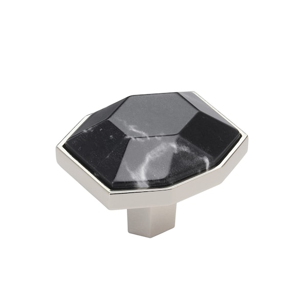 Amerock Carrione 1-5/8 inch 41mm Length Marble Black/Polished Nickel Cabinet Knob - BP36638MBKPN