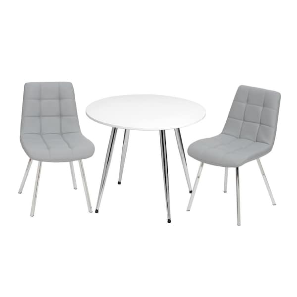 Gift Mark Mid-Century Modern Round Kids White Table with White & Grey Arm Chairs - T3081GY