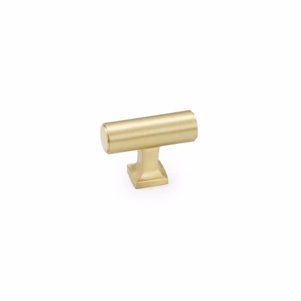 Schaub 1-5/8in Haniburton Cabinet T Knob Satin Brass Finish - 473-SB
