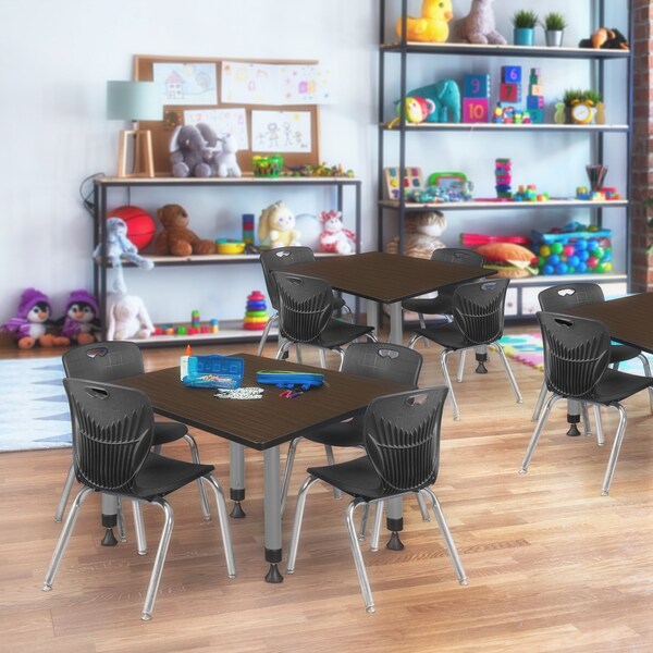 Regency Square Kee Adjustable Classroom Table W/ 4 Andy Stack Chairs, 48 in W, 48 in L, Neo Walnut - TB4848NWAPGY45BK