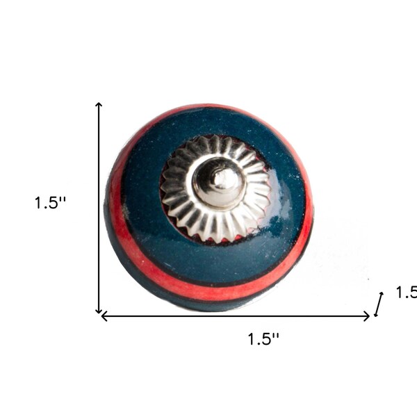 Homeroots Ceramic & Metal Navy & Red Knob; Pack of 12 - 1.5 x 1.5 x 1.5 in. - 358127