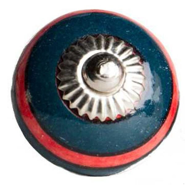 Homeroots Ceramic & Metal Navy & Red Knob; Pack of 12 - 1.5 x 1.5 x 1.5 in. - 358127