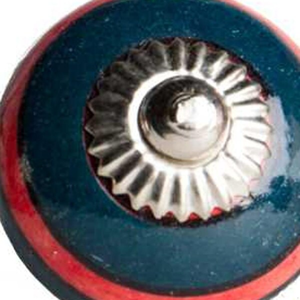 Homeroots Ceramic & Metal Navy & Red Knob; Pack of 12 - 1.5 x 1.5 x 1.5 in. - 358127