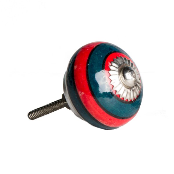Homeroots Ceramic & Metal Navy & Red Knob; Pack of 12 - 1.5 x 1.5 x 1.5 in. - 358127