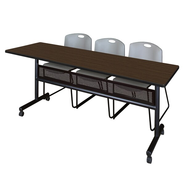 Regency Kobe Flip-Top Privacy Nesting Table W/ 2 Zeng Stack Chairs, 84 in W, 24 in L, Neo Walnut - MKFTM8424NW44GY
