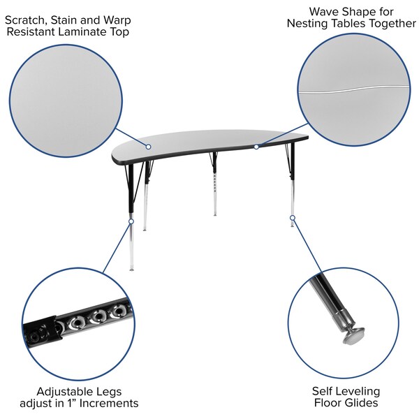 Flash Furniture Round 60 W, 60 L, 30.25 H, Chrome, Laminate, Particleboard, Steel, Grey - XU-GRP-A60-HCIRC-GY-T-A-GG