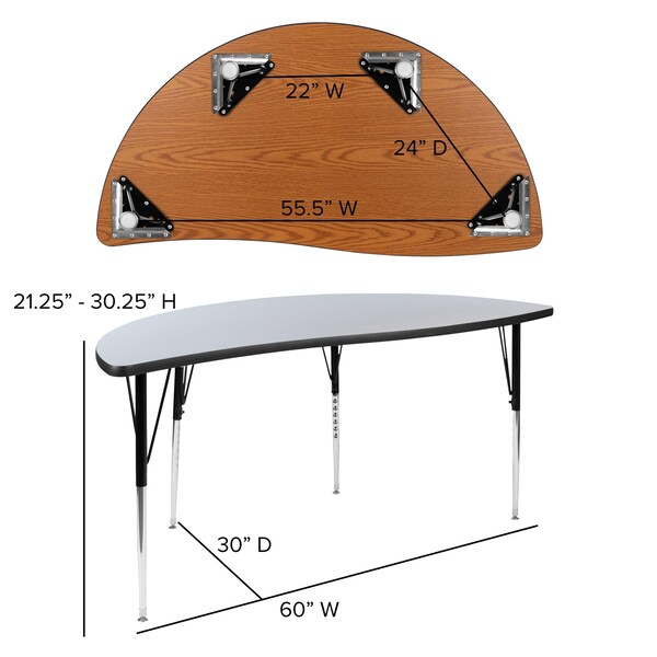 Flash Furniture Round 60 W, 60 L, 30.25 H, Chrome, Laminate, Particleboard, Steel, Grey - XU-GRP-A60-HCIRC-GY-T-A-GG
