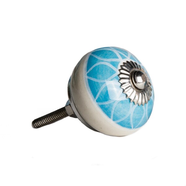 Homeroots Aqua & White Ceramic; Metal Knob - 1.5 x 1.5 x 1.5 in.; Pack of 12 - 358126