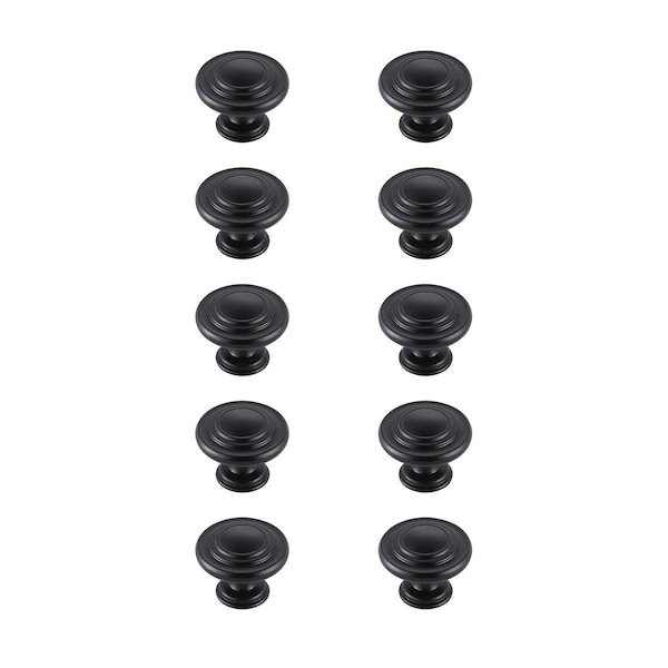 Plaza 1.3 in. Dia. Minu Multipck Mushroom Knob, Matte Black, 10PK - PL2960304