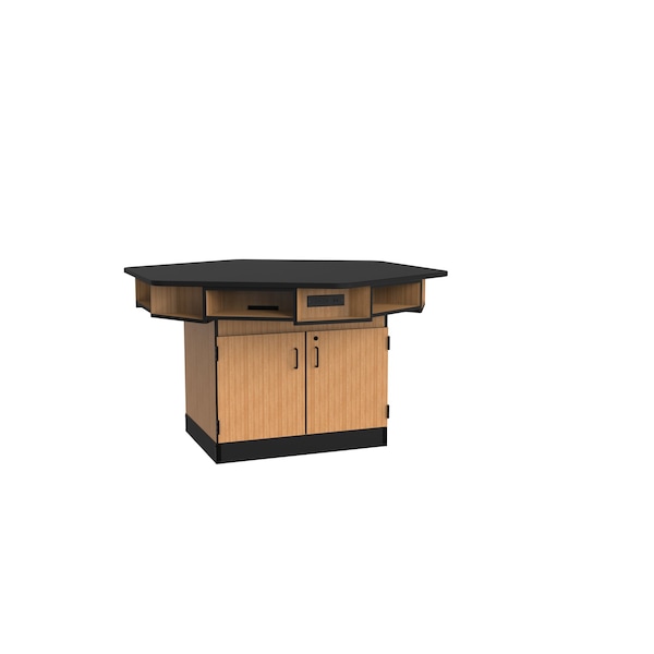 National Public Seating 6-Person Workstation, Phenolic Top, Cabinet Base, Book Boxes, Power Strips - WSHP-CBP