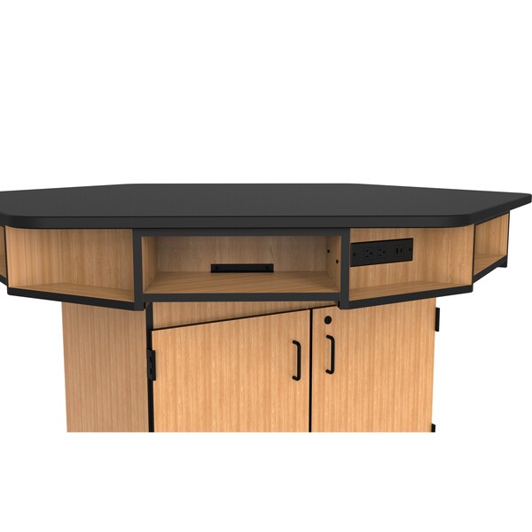 National Public Seating 6-Person Workstation, Phenolic Top, Cabinet Base, Book Boxes, Power Strips - WSHP-CBP