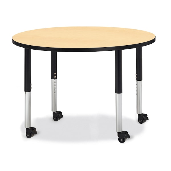 Jonti-Craft Berries Round Activity Table, 42 in. Diameter, Mobile, Maple/Black/Black - 6468JCM011