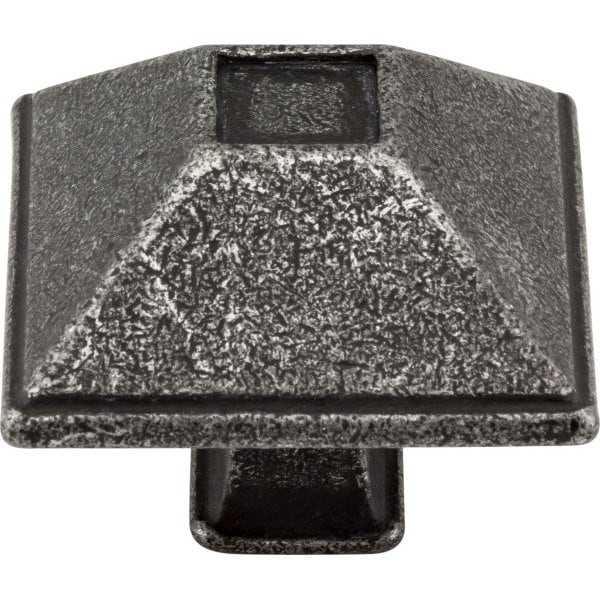 Jeffrey Alexander 1-1/2" Overall Length Distressed Antique Silver Square Tahoe Cabinet Knob - 602SIM