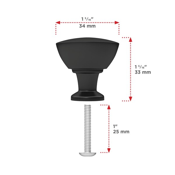 Richelieu 1 11/32 in (34 mm) Matte Black Contemporary Cabinet Knob - BP872034900